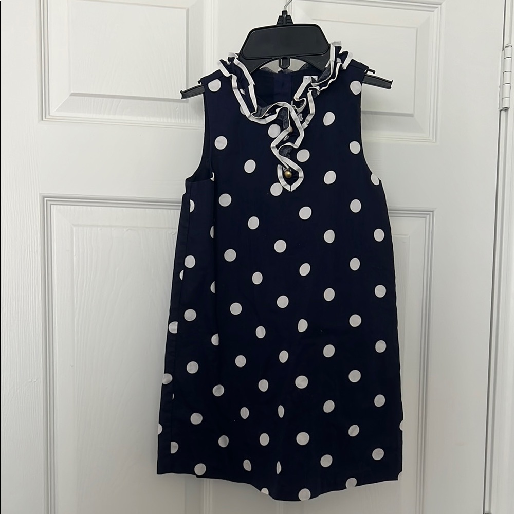 Navy and White Polka Dot Sleeveless Kids Dress